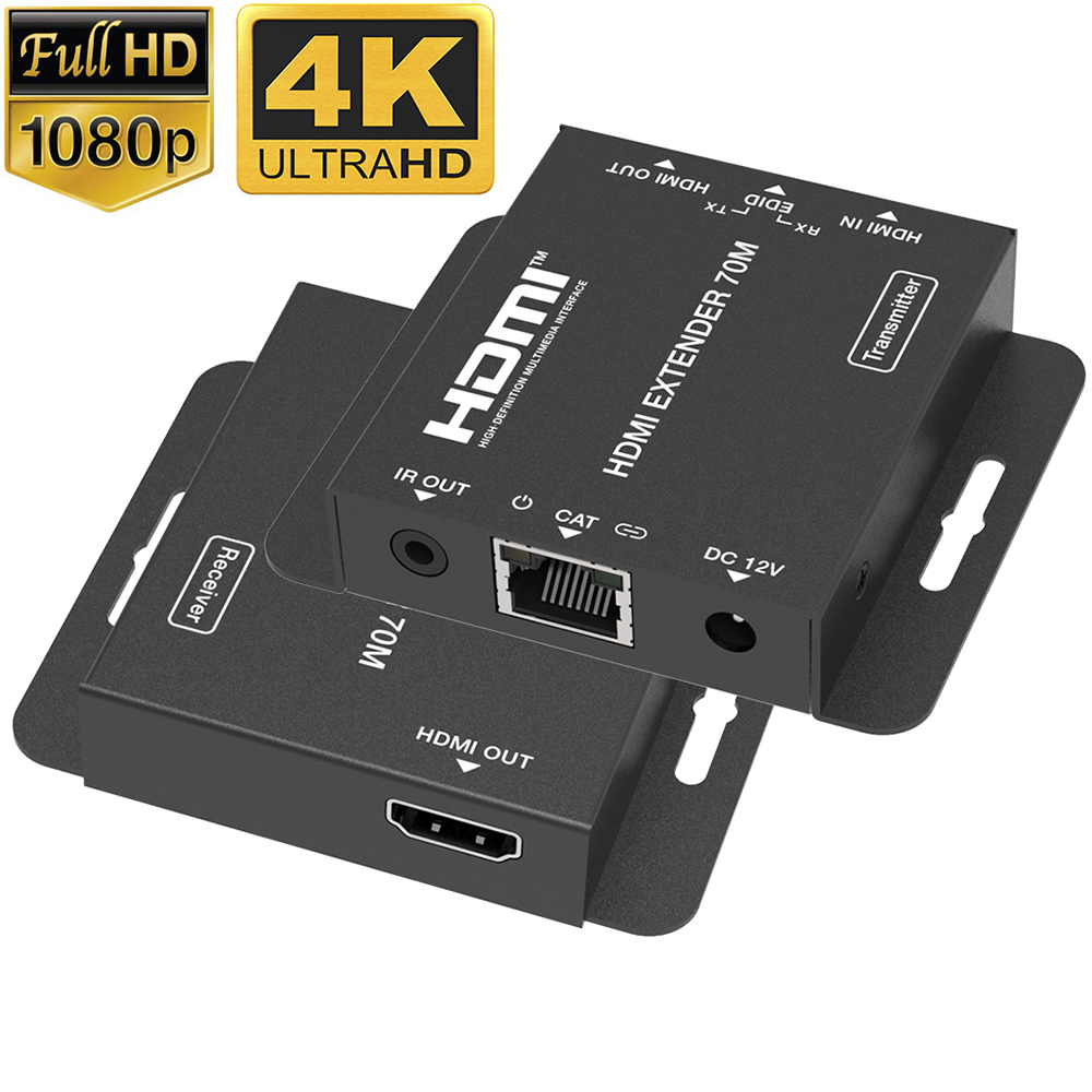 4K HDMI Extender over cat6/7IR & HDMI Loop out 1080P Extender ethernet RJ45 cable up to 70m 230ft for HDTV apple TV PS4 PC